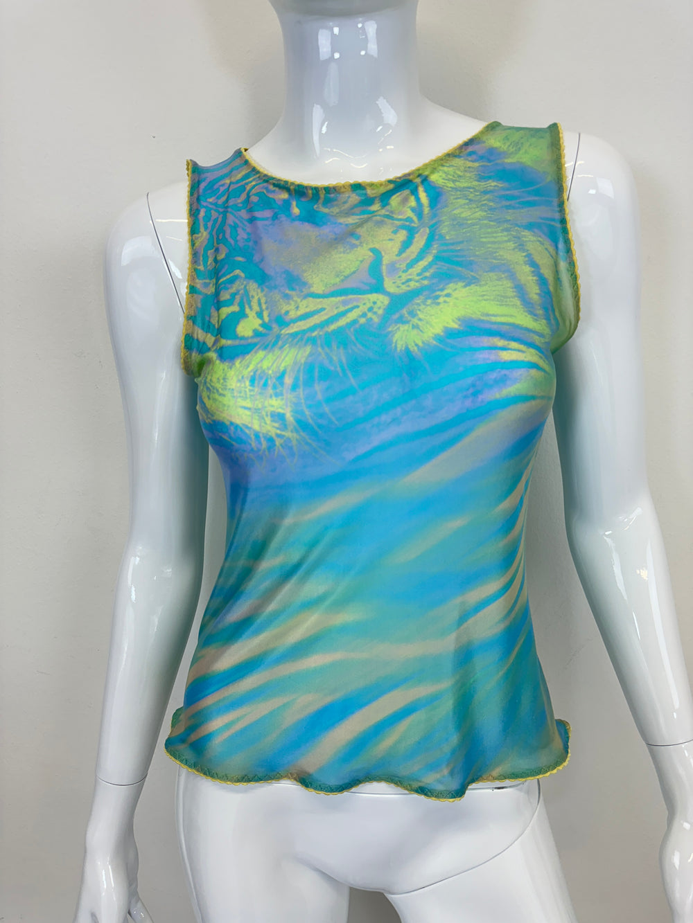 F/W 2000 Roberto Cavalli tiger sheer mesh tank top
