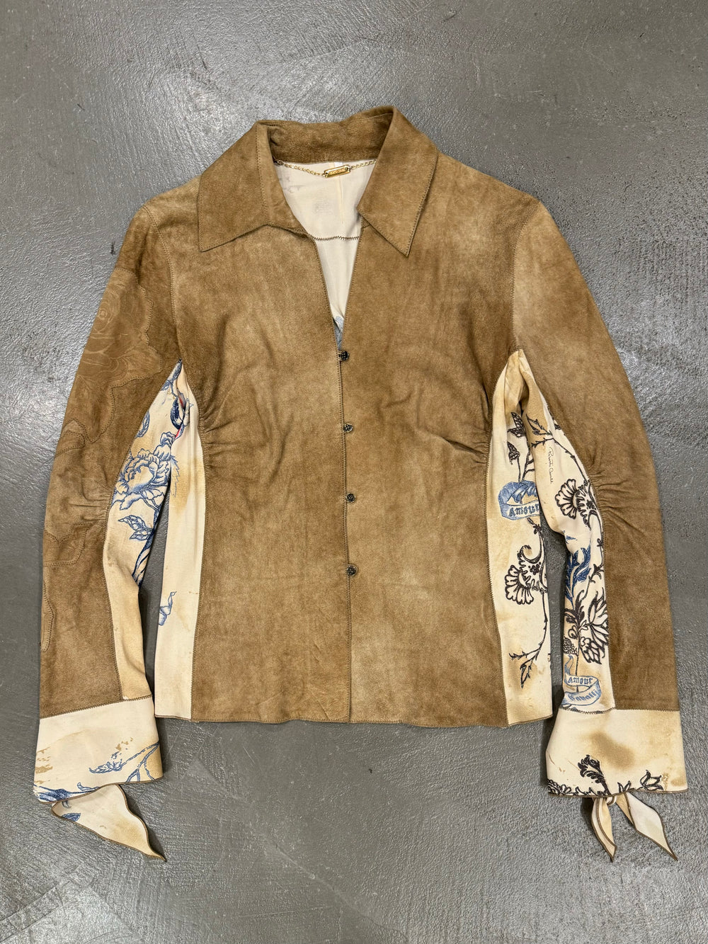 S/S2003 Roberto Cavalli tattoo hybrid Silk and Leather jacket