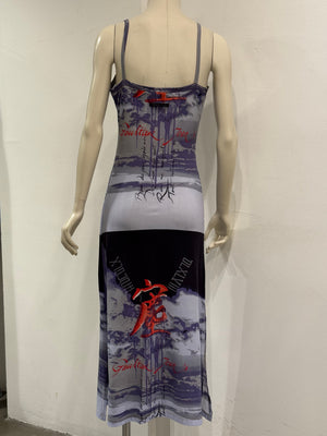 1990s Jean Paul Gaultier cloud print slip dress