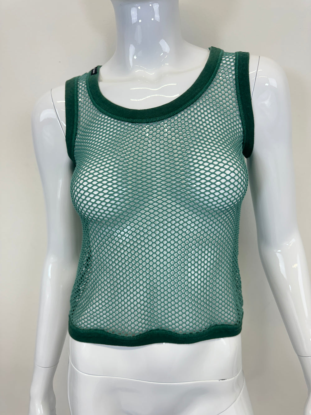 1990s D&G by Dolce & Gabbana green fishnet mesh tank top