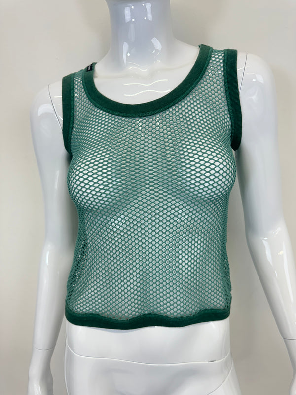 1990s D&G by Dolce & Gabbana green fishnet mesh tank top
