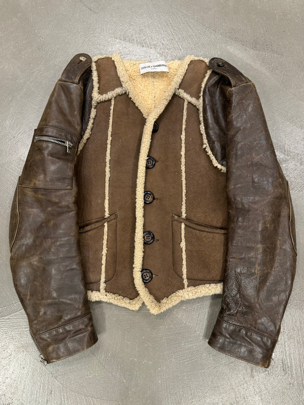 1990s Dolce & Gabbana hybrid shearling leather military jacket