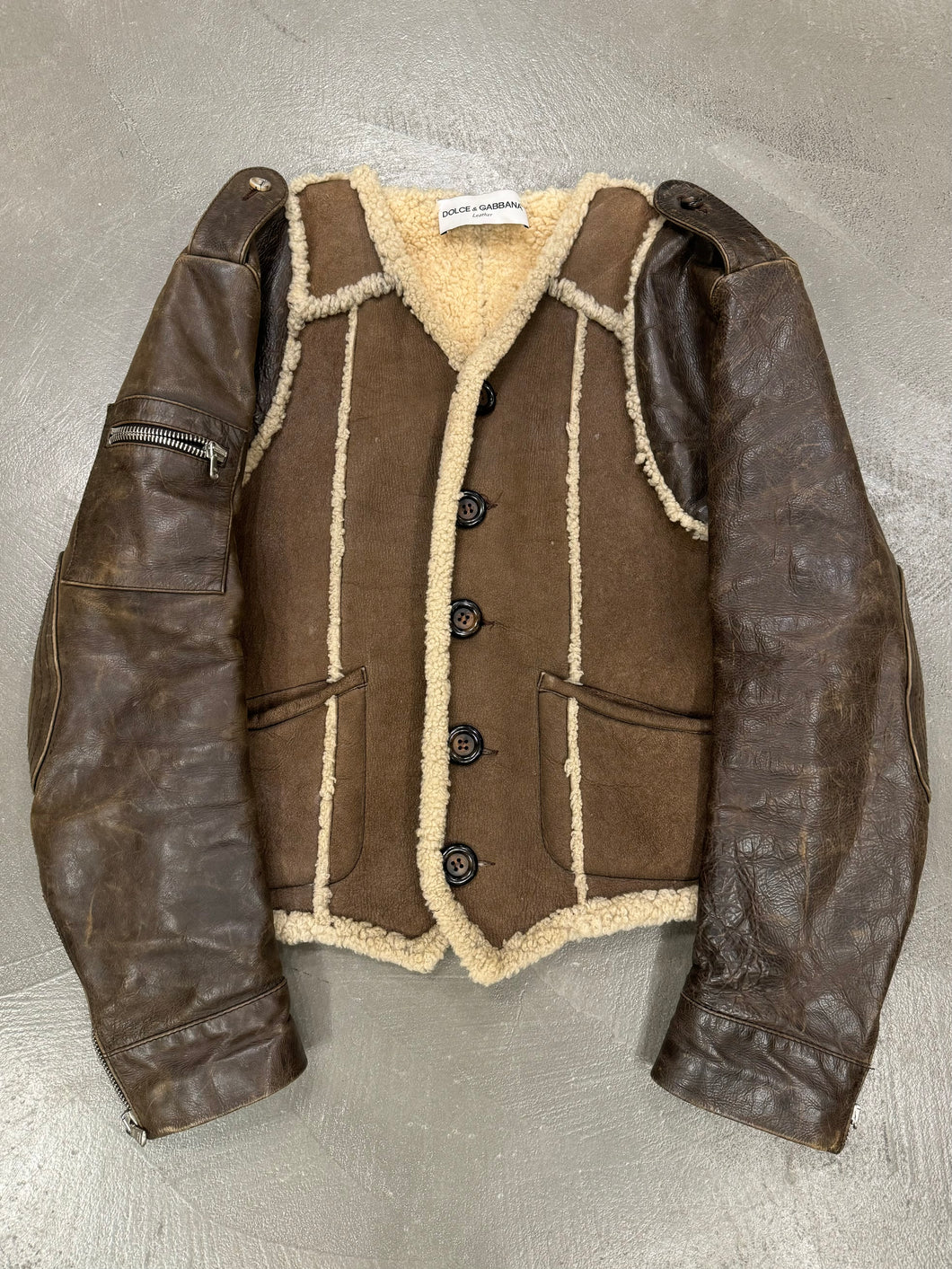 1990s Dolce & Gabbana hybrid shearling leather military jacket