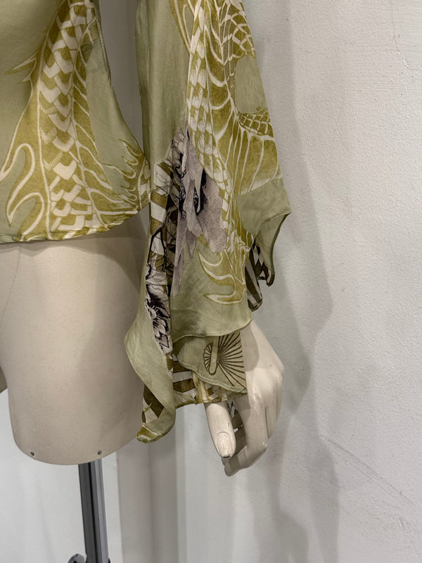 A/W2006 Roberto Cavalli dragon ruffle silk blouse top