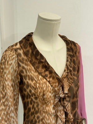 2002 Cavalli leopard print ruffled blouse