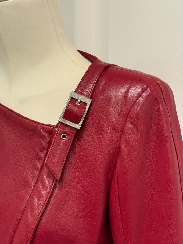 2000s Mugler red leather strap jacket
