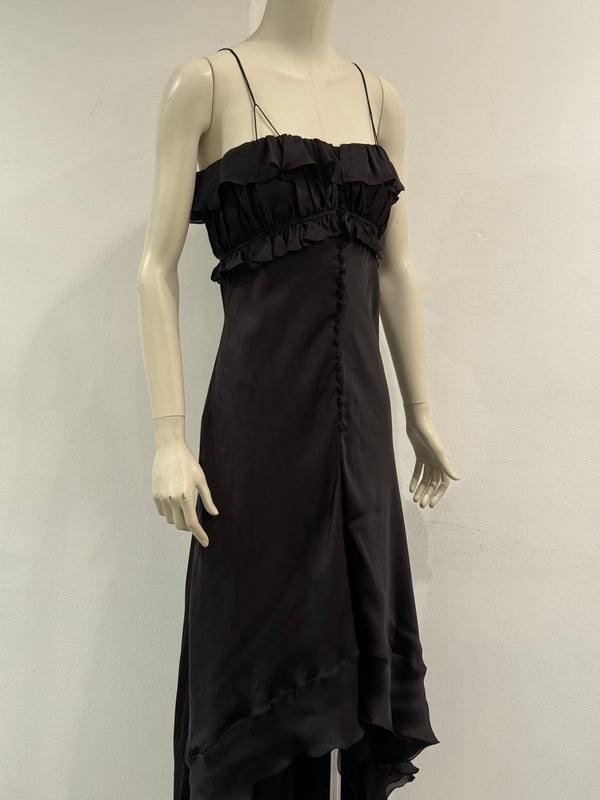 2000s Roberto Cavalli silk ruffled high-low evening dress