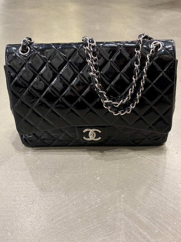 2013-2014 Chanel Large Flap double chain matelasse patent leather bag