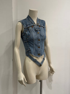2000s Alexander McQueen distressed lace-up denim vest
