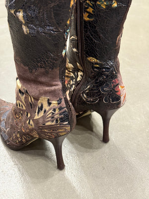 2003 Roberto Cavalli embossed leather appliqué knee-high boots