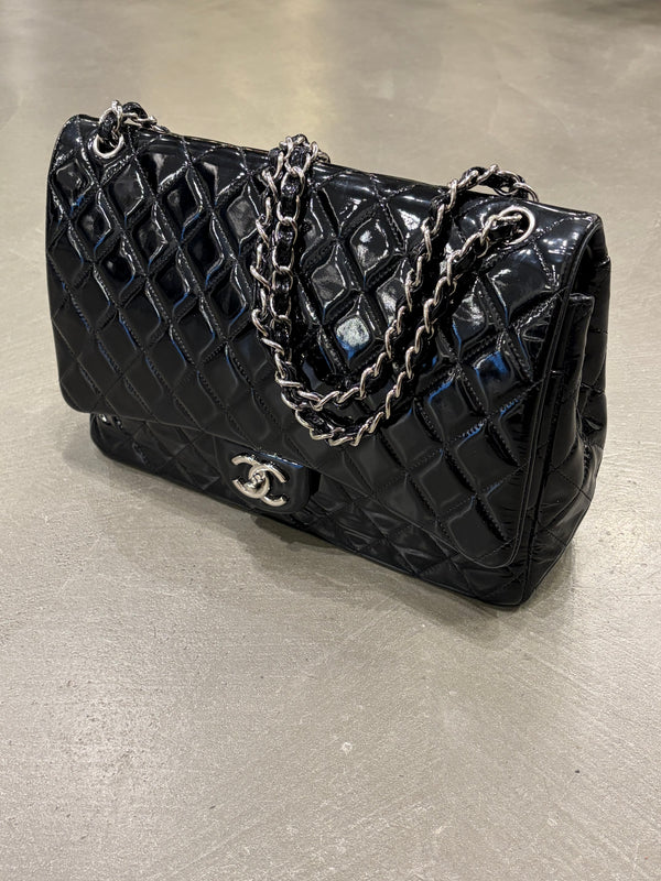 2013-2014 Chanel Large Flap double chain matelasse patent leather bag
