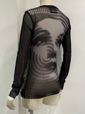 A/W2001 Jean Paul Gaultier colorblock graphic mesh top
