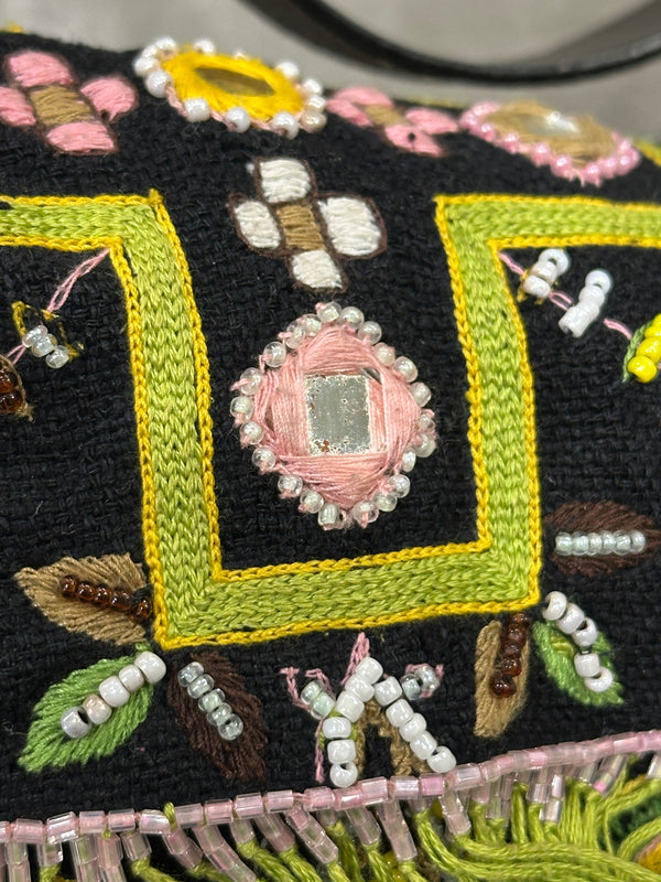 S/S1999 Fendi beaded fringe mirror-embellished baguette shoulder bag