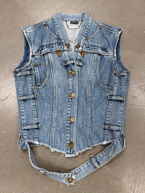 2000s Alexander McQueen distressed lace-up denim vest
