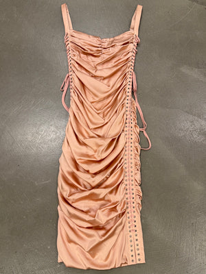 S/S2003 Dolce & Gabbana lace-up bondage ruched silk midi dress