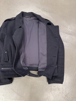 1990s Emporio Armani double breasted zipper military wool jacket