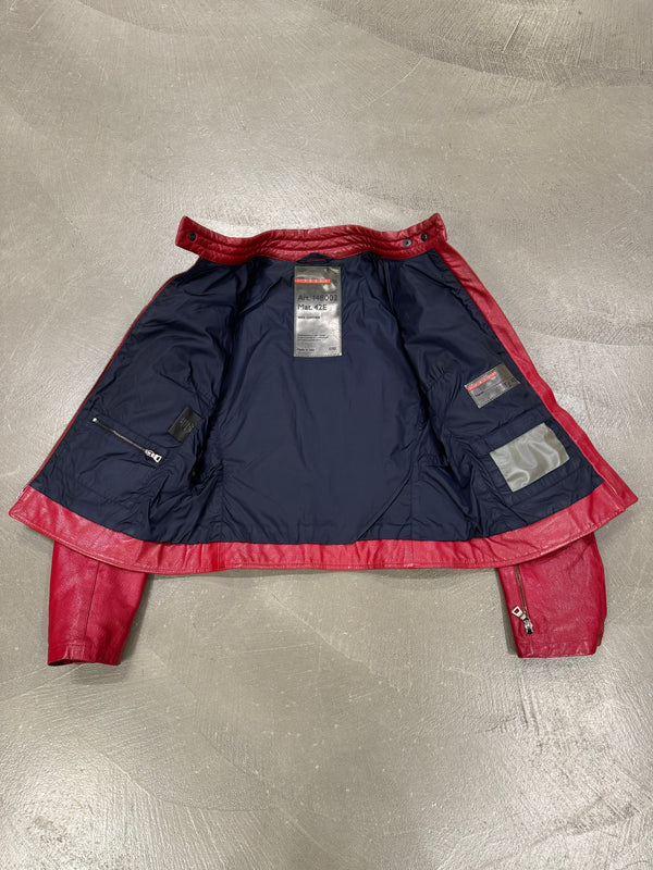S/S2000 Prada biker red leather jacket with padded elbow