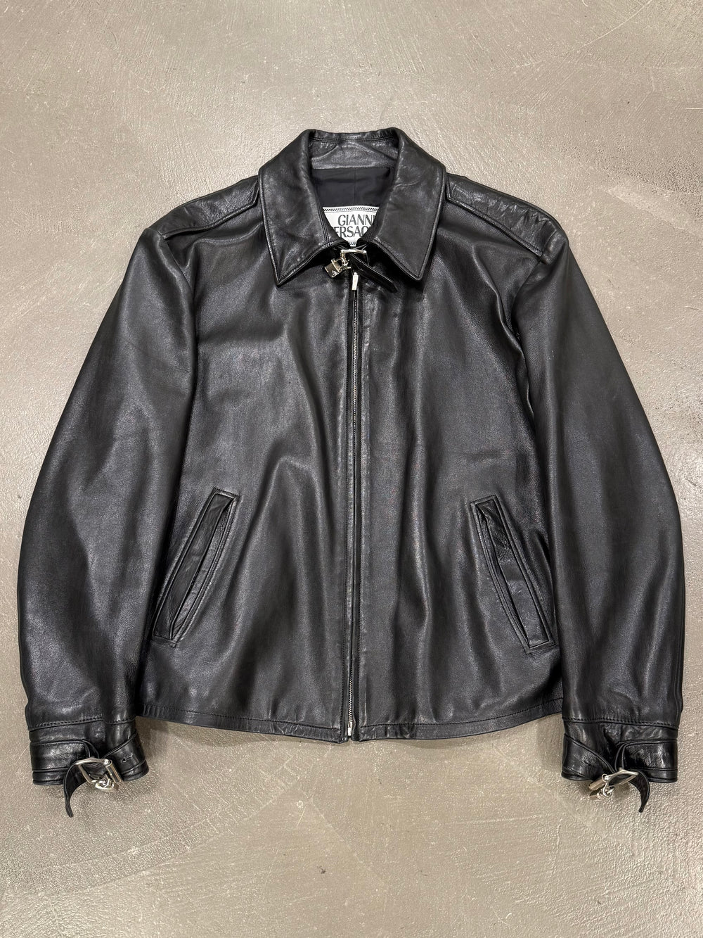 1990s Gianni Versace leather jacket with padlock hardware detail