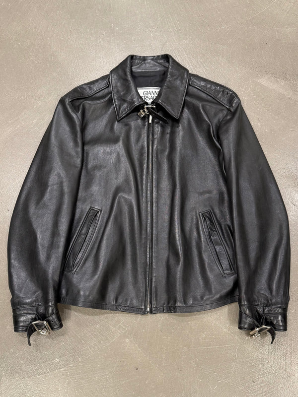 1990s Gianni Versace leather jacket with padlock hardware detail