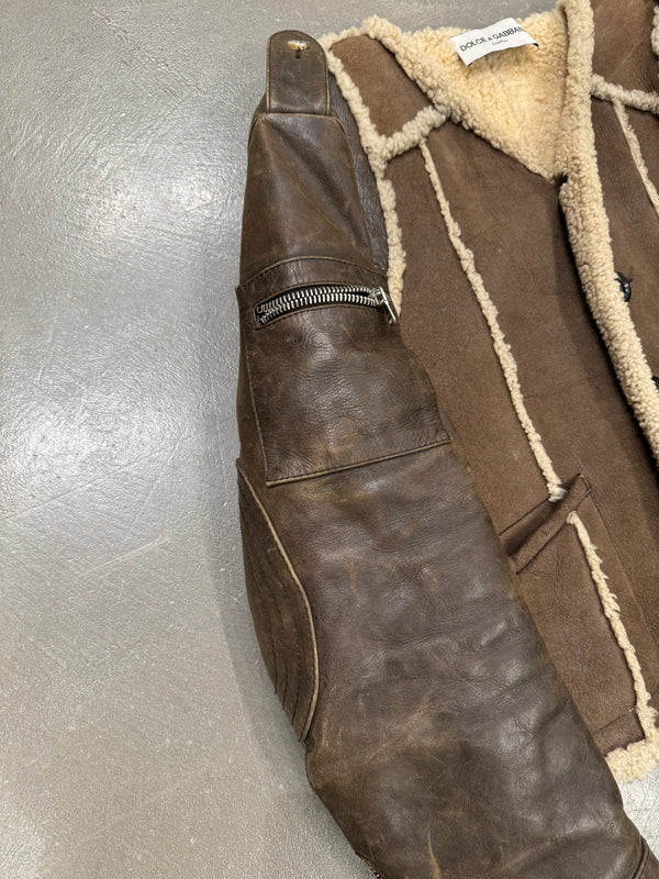 1990s Dolce & Gabbana hybrid shearling leather military jacket