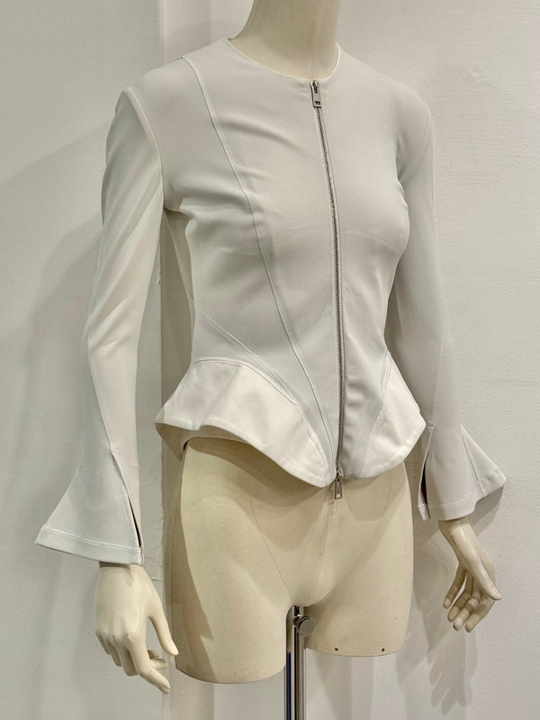 2010s Mugler white structured jacket with flared sleeves