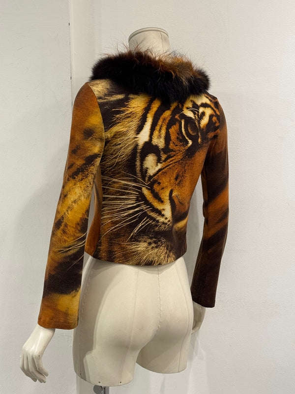 F/W2000 Roberto Cavalli tiger print cardigan with fur collar