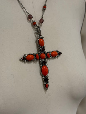 2000s Dolce & Gabbana cross rosary coral necklace