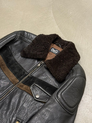 A/W2005 Dolce & Gabbana shearling collar leather biker jacket