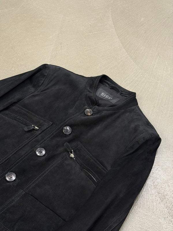 2000s Gucci faded black suede safari jacket