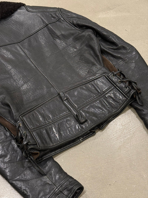 A/W2005 Dolce & Gabbana shearling collar leather biker jacket