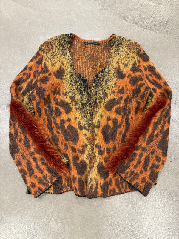 2000s Roberto Cavalli mohair tiger cardigan with fur insterts
