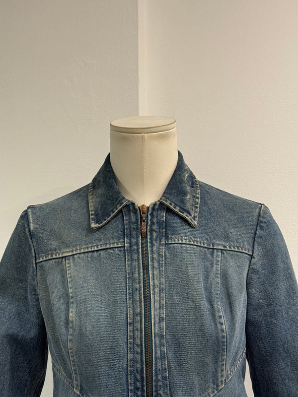 2000s Roberto Cavalli fitted paneled denim jacket
