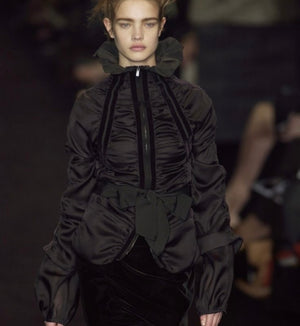 A/W2002 Yves Saint Laurent by Tom Ford ruched velvet jacket with bow belt