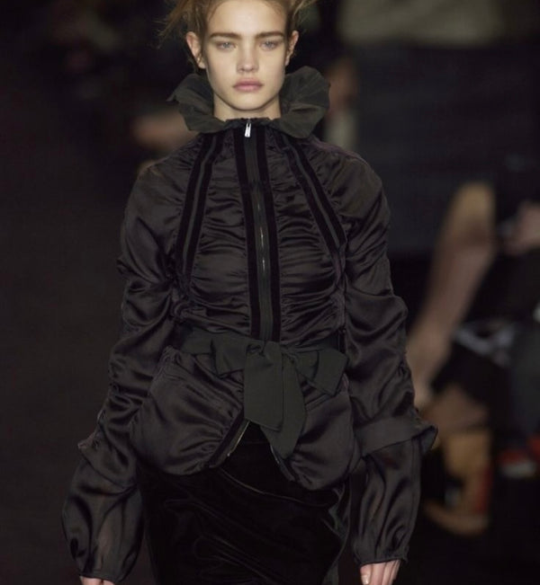 A/W2002 Yves Saint Laurent by Tom Ford ruched velvet jacket with bow belt