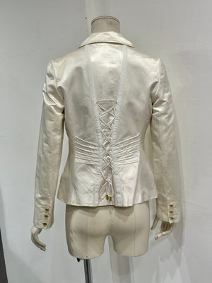 2000s Roberto Cavalli ivory satin tailored blazer