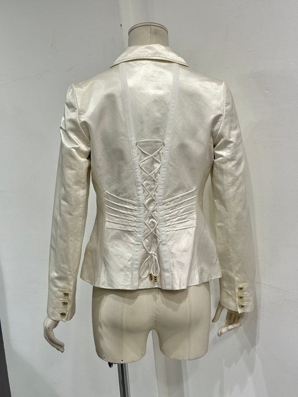 2000s Roberto Cavalli ivory satin tailored blazer