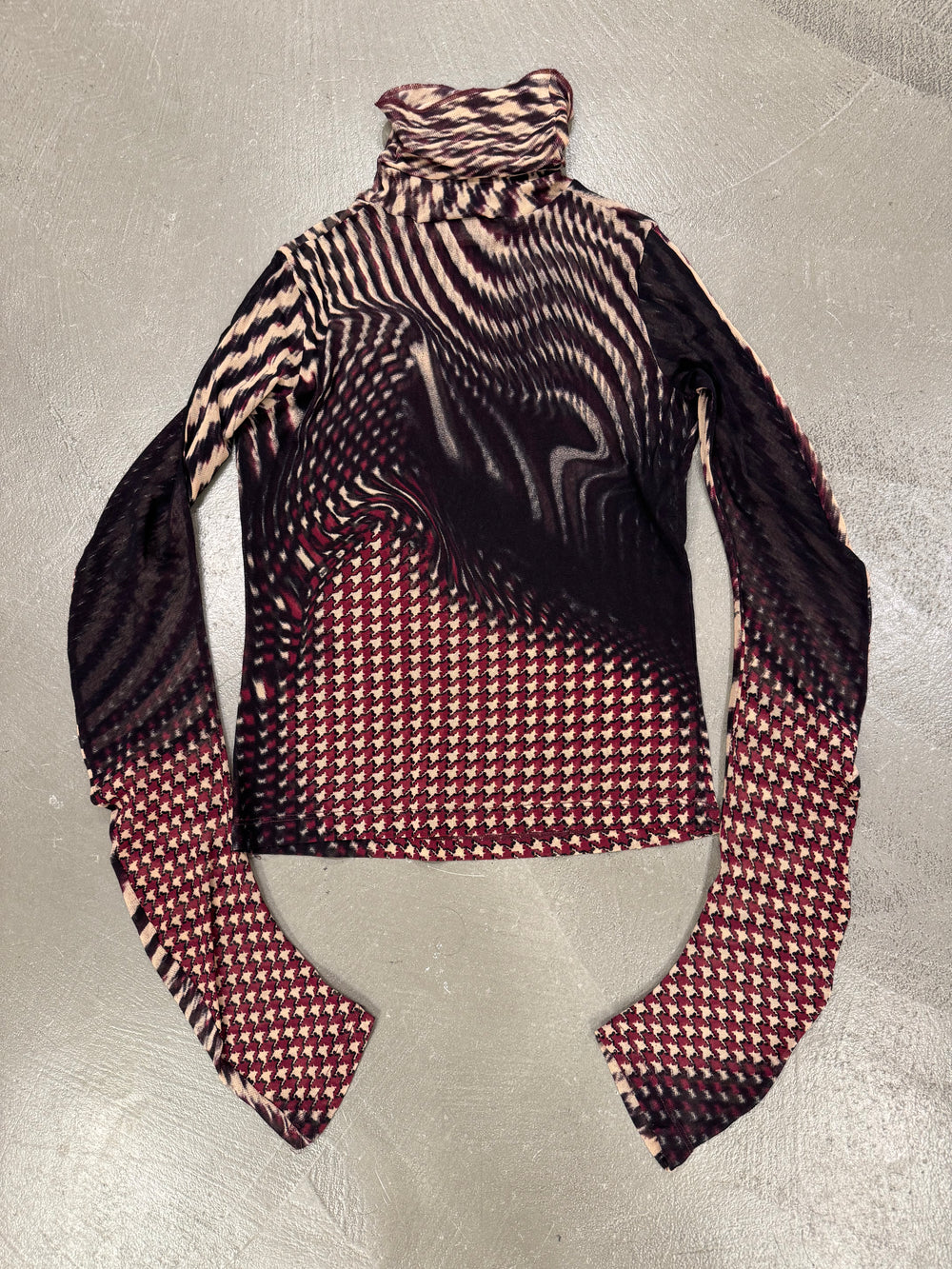 Roberto Cavalli houndstooth distortion illusion mesh top