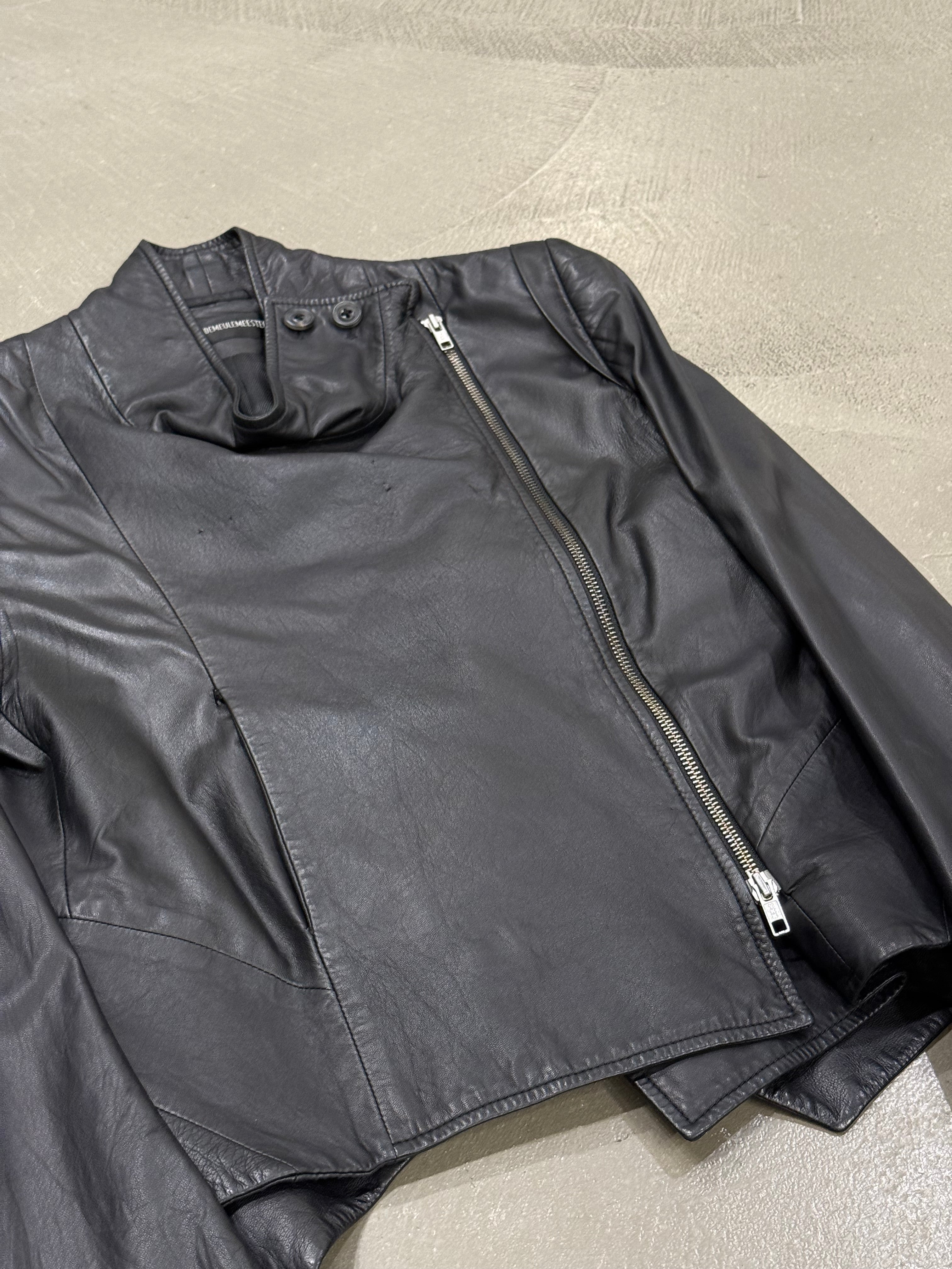 2000s Ann Demeulemeester deconstructed biker leather jacket
