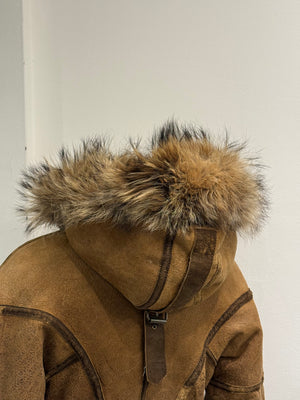 A/W2003 Roberto Cavalli cropped shearling aviator jacket with fox fur hood