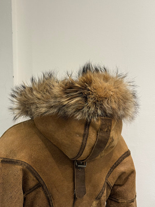 A/W2003 Roberto Cavalli cropped shearling aviator jacket with fox fur hood