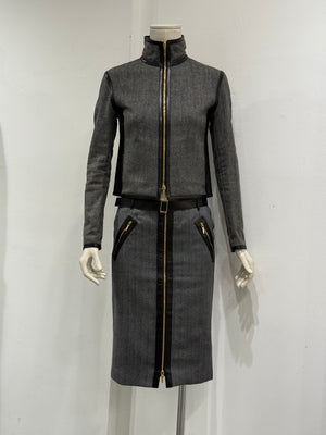 A/W2000 Gucci by Tom Ford runway set leather trip jacket & skirt