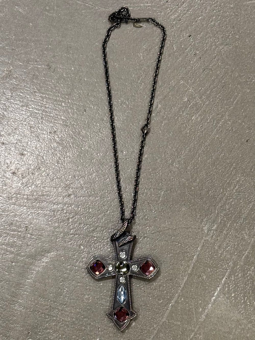 2000s Cavalli gemstone cross necklace