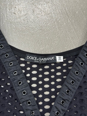 S/S2003 Dolce & Gabbana fishnet bondage lace-up tank top