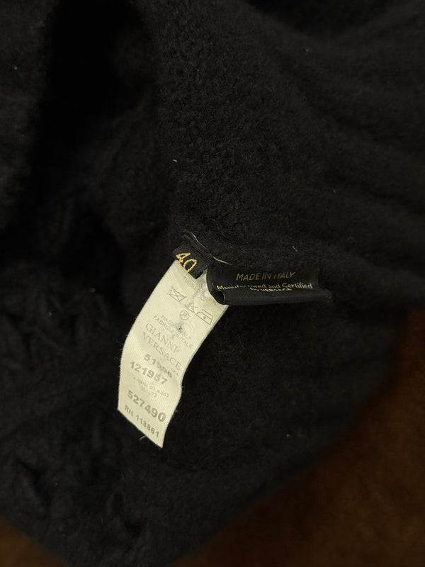 2000s Gianni Versace exaggerated high neck cropped cut-out knit
