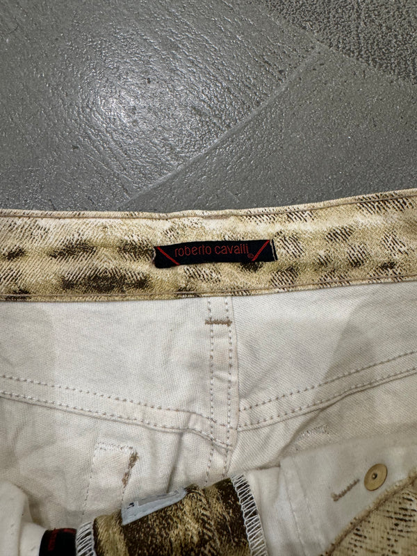 2000s Roberto Cavalli Leopard faded denim