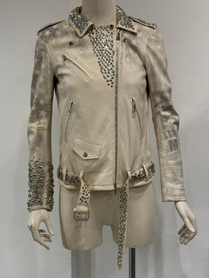 S/S201 Balmain by Christopher Decarnin runwayflag safety pin leather jacket