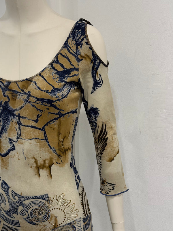 2000s Roberto Cavalli geometric open shoulders dress