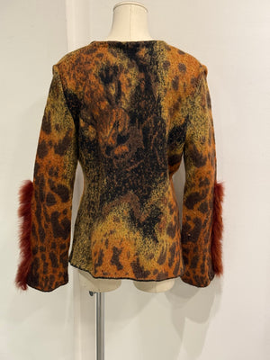 2000s Roberto Cavalli mohair tiger cardigan with fur insterts