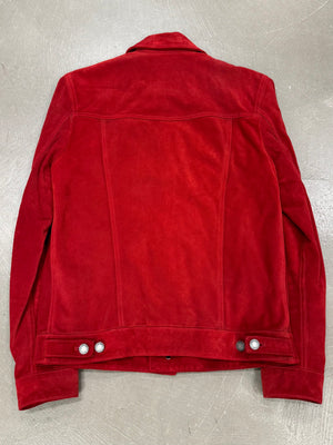 2019 Saint Laurent red suede leather trucker jacket