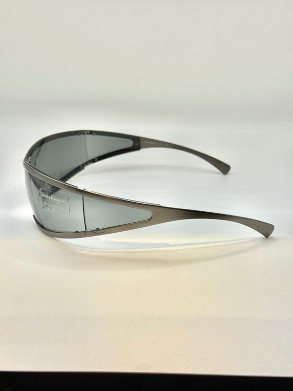 1990s Salvatore Ferragamo futuristic metallic sunglasses - new